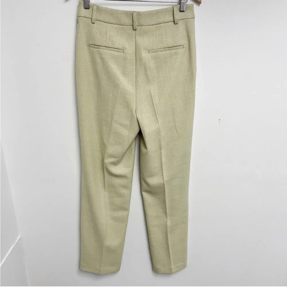 House of Harlow 1969 Textured Pleated Straight Leg Trouser Pants Sz 8 Sage Green